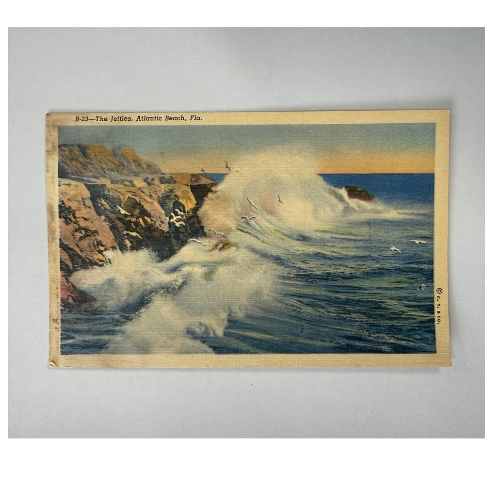 Rare Curt Teich Printing Error Linen Postcard Atlantic Beach Fl / Maine Mismatch